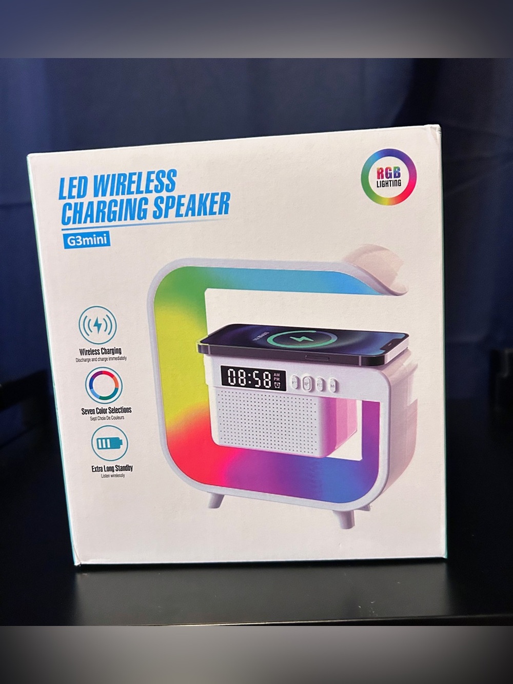 LED Wireless Charging Speaker - White with RGB Lighting